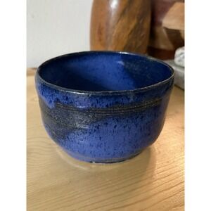 Vintage Deep Blue Unsigned Handmade Ceramic Bowl Pottery